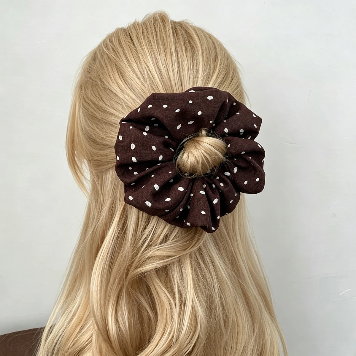 Vintage Polka Dot Linen Scrunchie – Retro Hair Band for Women Hair Scrunchie SWANS