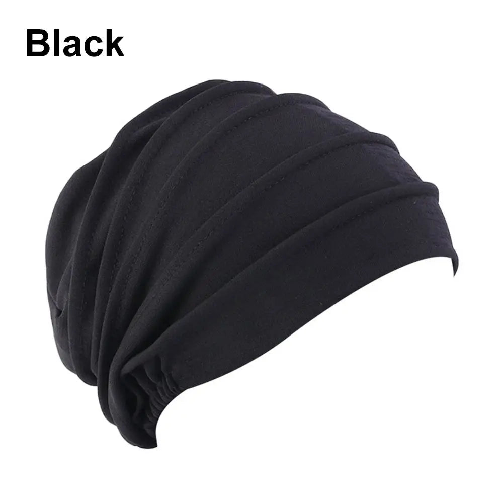 Soft Turban Sleep Cap Winter Beanie Head Wrap for Women Turban Sleep Cap SWANS black
