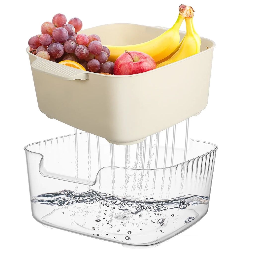 Double Layer Fruit Washing Bowl & Stackable Drain Colander Set Colander Strainer Set SWANS