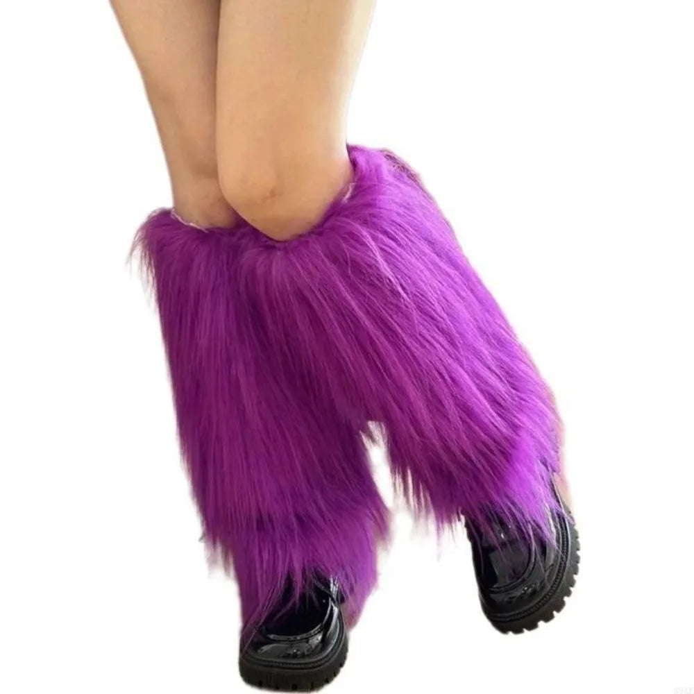 Faux Fur Furry Leg Warmers 40cm Kawaii Y2K Knee Sleeve Furry Leg Warmers SWANS PURPLE One Size