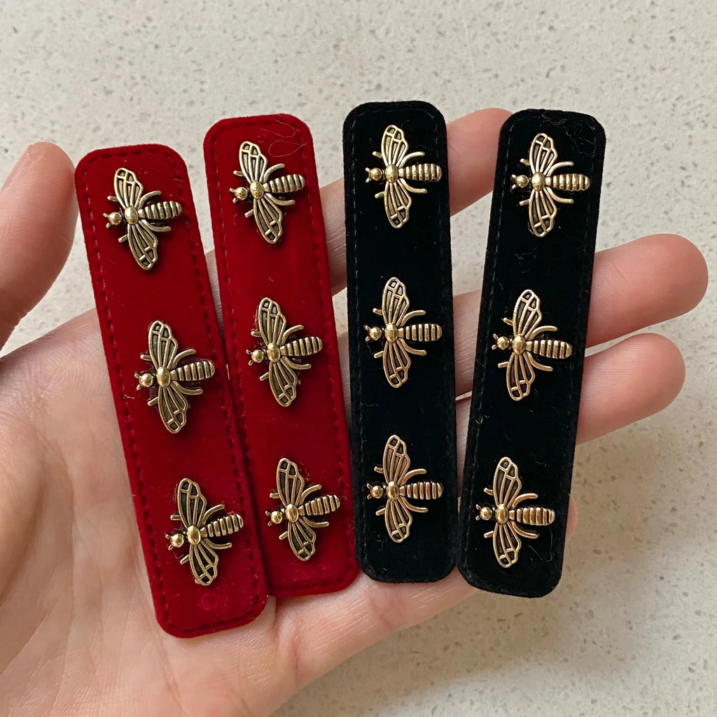 2PCS Velvet Hair Clips Red & Black Gold Bee Barrettes Women Velvet Hair Barrettes SWANS