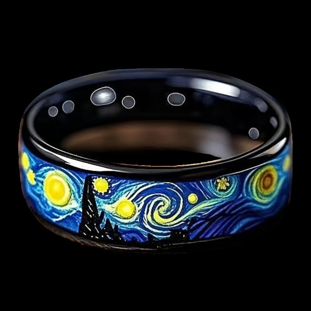 Starry Night Black Stainless Steel Unisex Ring | Sizes 5–14 Fashion Ring SWANS