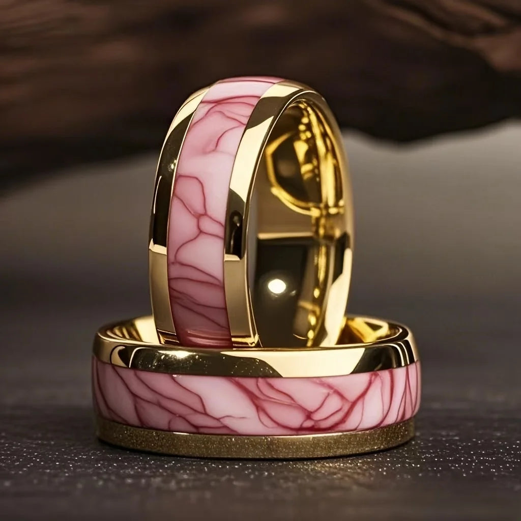 Pink Abalone Shell Ring Gold-Tone Stainless Steel Unisex Fashion Ring SWANS