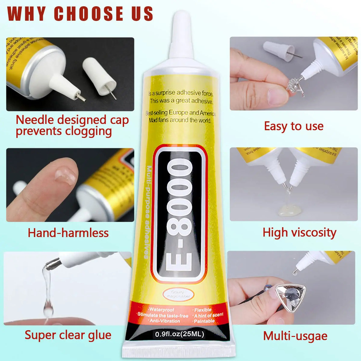 E8000 Super Strong Multi-Purpose Liquid Glue 15–110ml Multipurpose Craft Adhesive SWANS