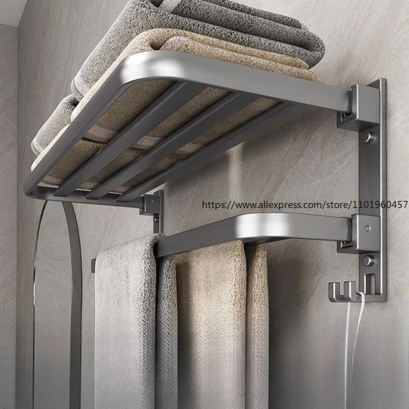 SWANS Gun Gray Aluminum No-Drill Wall-Mounted Towel Rack Bathroom Towel Rack SWANS