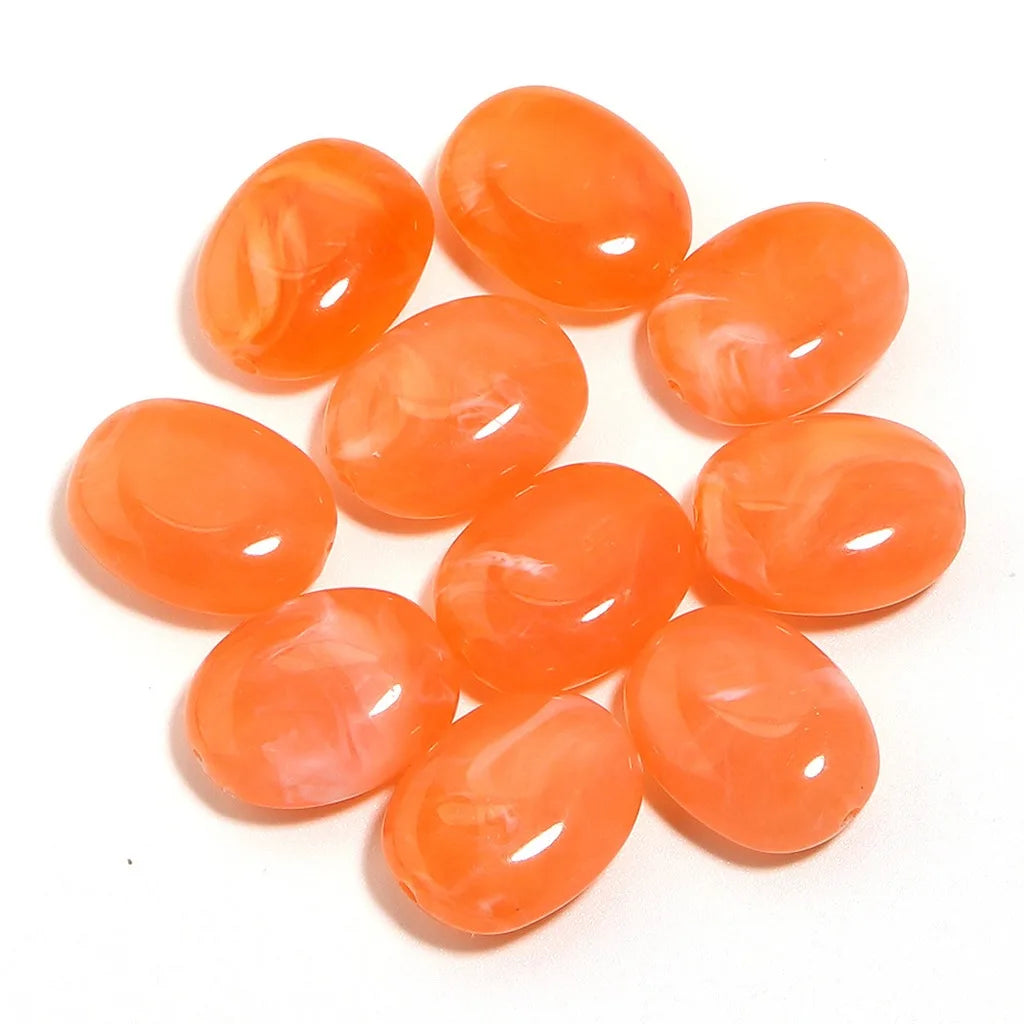 Acrylic Imitation Jade Flat Oval Beads – 20pc DIY Jewelry Pack DIY Jewelry Beads SWANS Orange White