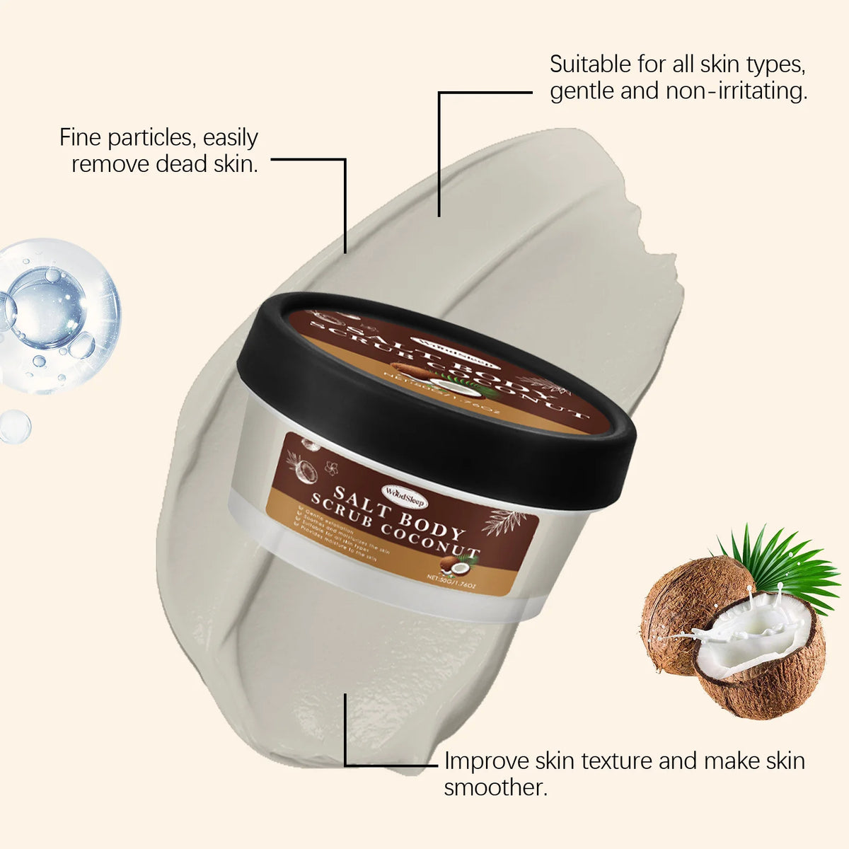 WOODSLEEP Coconut Body Scrub – Exfoliate, Brighten & Smooth Body Scrub SWANS