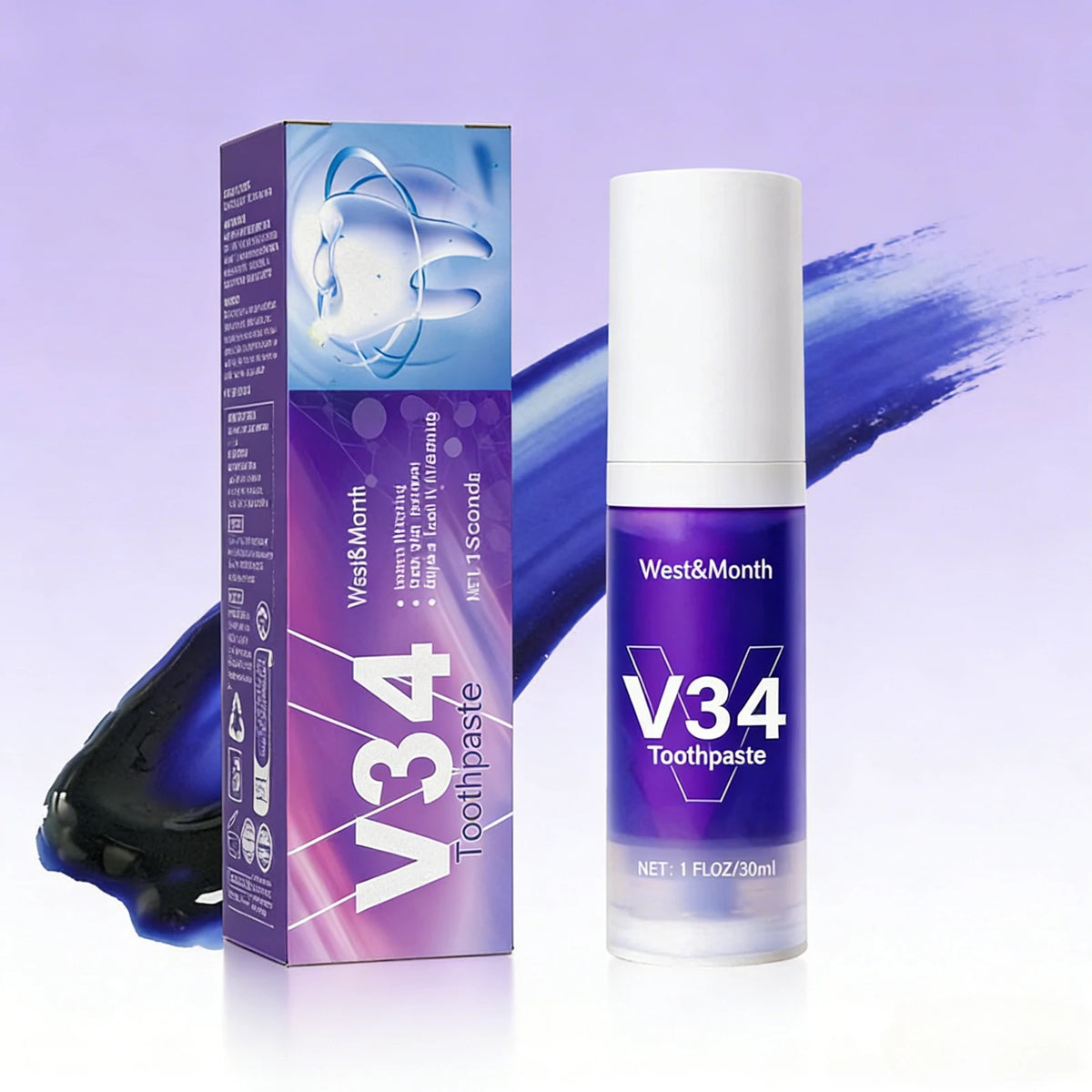 V34 Purple Toothpaste Cleaning Mousse – Pump Oral Care Toothpaste Mousse SWANS