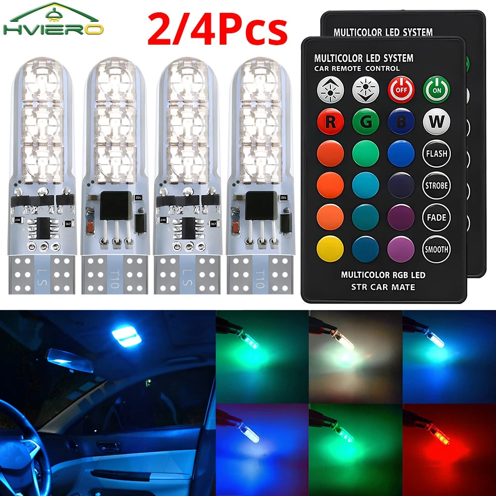 T10 W5W RGB LED Car Interior Bulbs 12V with Remote Control RGB Car LED Bulbs SWANS