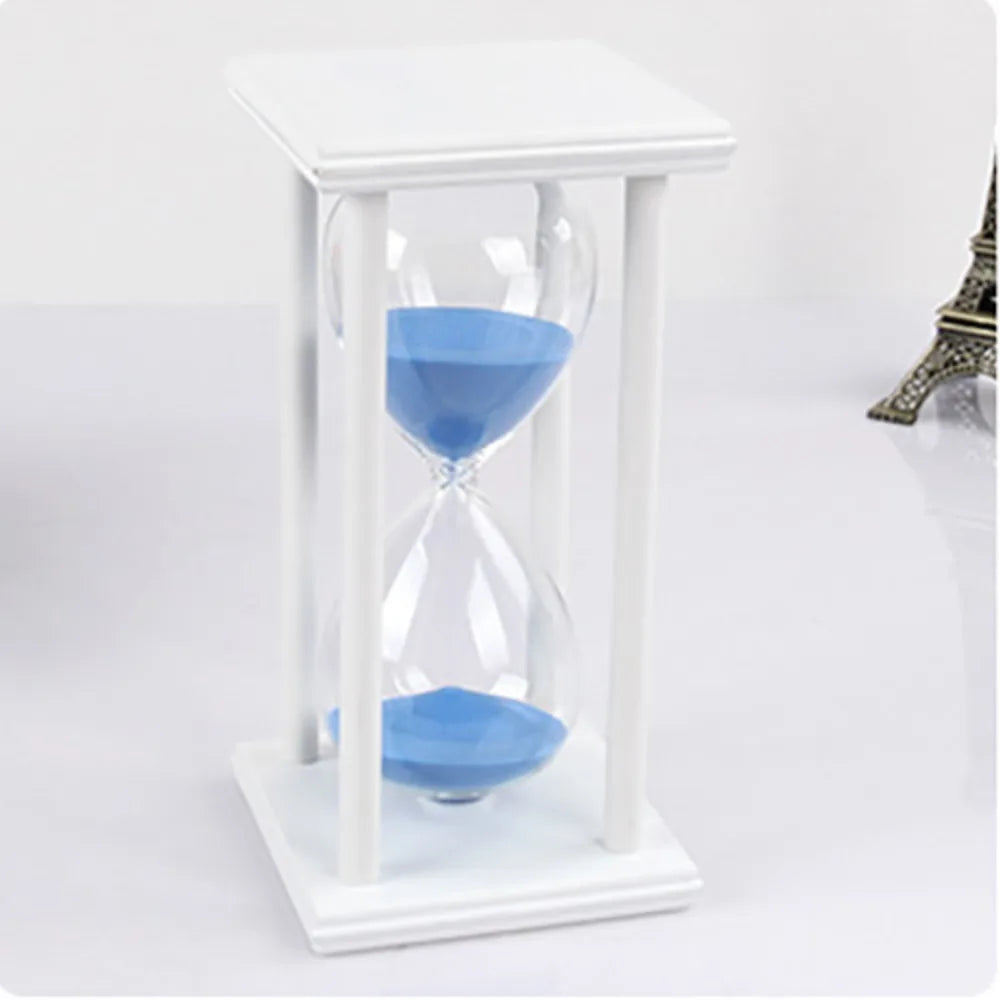 Vintage Wooden Hourglass Sand Timer 30/60 Min – 8 Colors Hourglass Sand Timer SWANS White Blue -60min-