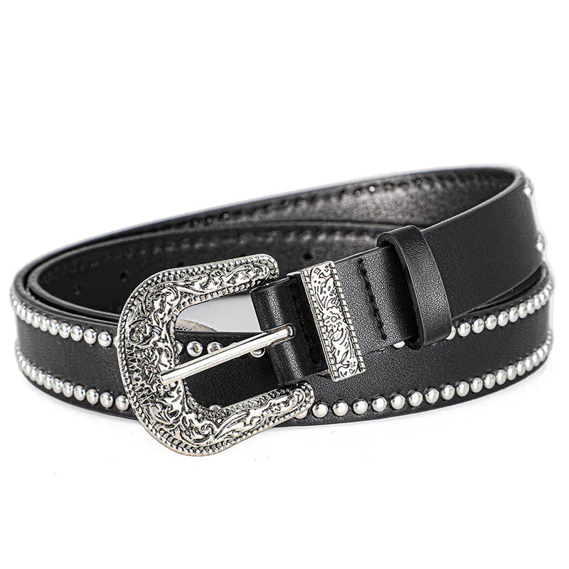 Punk Rivet PU Leather Belt – Vintage Carved Buckle Y2K Unisex PU Leather Belt SWANS