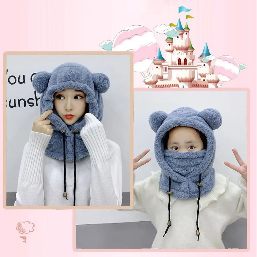 Bear Ear Balaclava Winter Hat – Windproof Knit Earflap Cap Winter Balaclava Hat SWANS