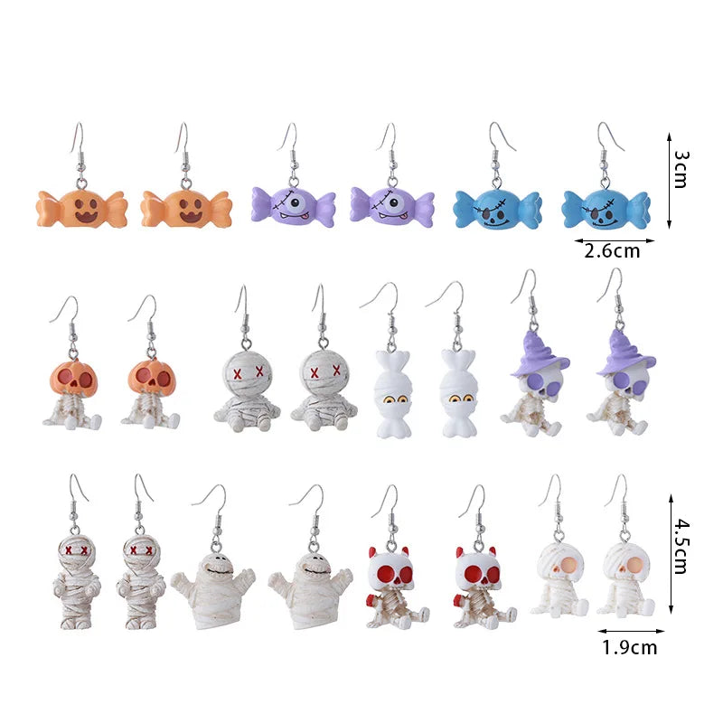 Halloween Mummy Pumpkin Skeleton Resin Dangle Earrings Resin Dangle Earrings SWANS