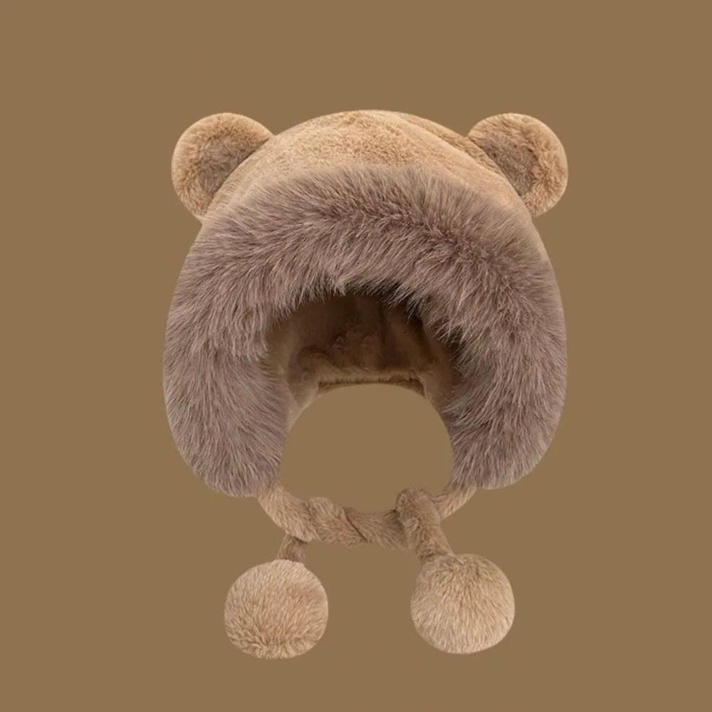 Women's Winter Wool Bucket Hat with Bear & Rabbit Ears Winter Bucket Hat SWANS Khaki-A