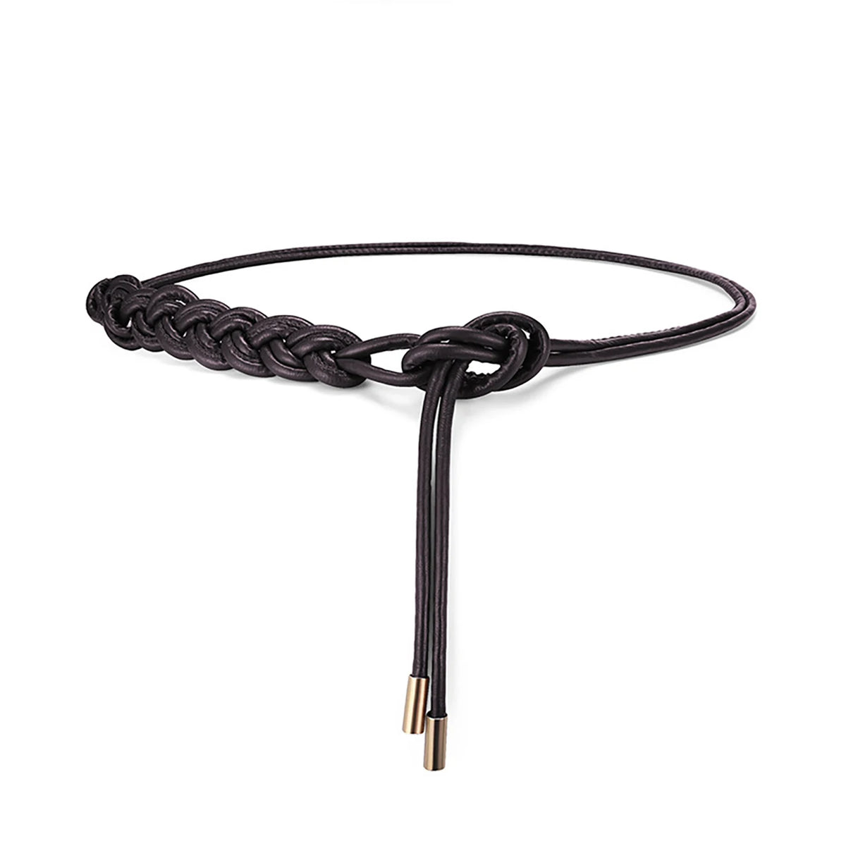 Women's Thin PU Leather Knit Waist Belt – Adjustable Cord Women's Waist Belt SWANS coffee One Size