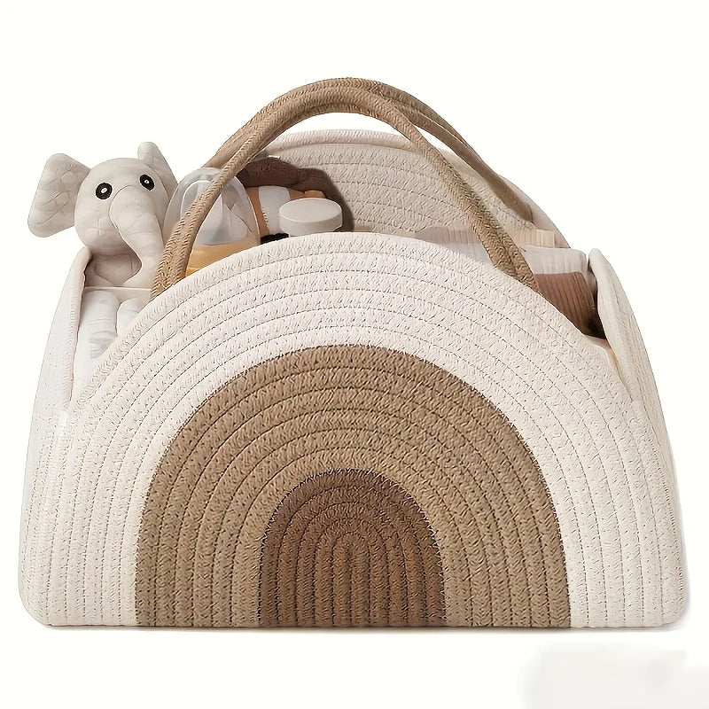 Cotton Rope Diaper Caddy Organizer – Large Baby Nursery Basket Diaper Caddy Organizer SWANS Khaki