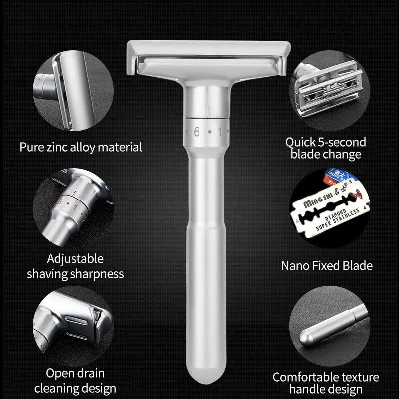 YUNCHI Men's Adjustable Safety Razor – 8-Speed Stainless Steel Adjustable Safety Razor SWANS