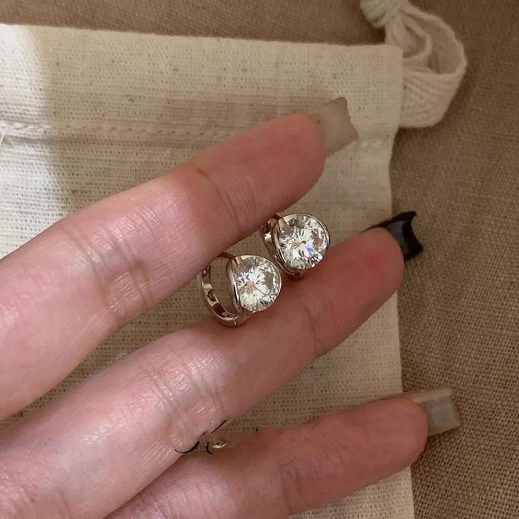 Sparkling Round Clip-On Earrings | 925 Silver Post & Zircon Clip-On Earrings SWANS