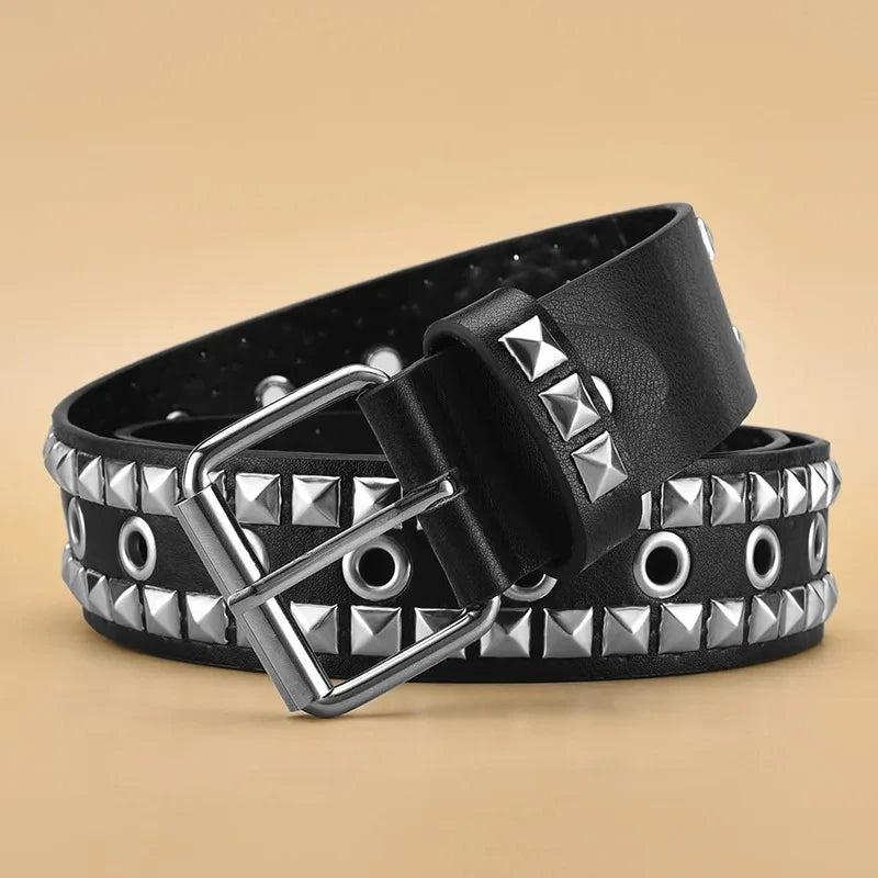 Square Bead Rivet Pyramid Belt – Unisex Punk Y2K PU Belt Rivet Punk Belt SWANS