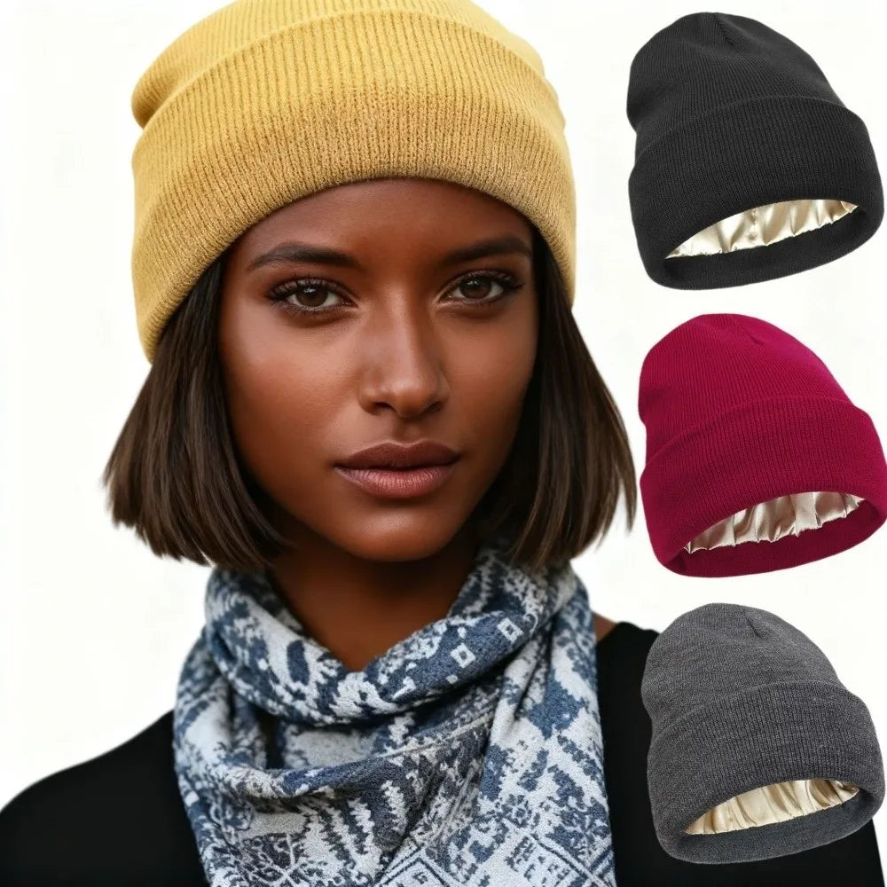 Satin Lined Beanie – Anti-Static Slouchy Winter Hat Unisex Satin Lined Beanie SWANS
