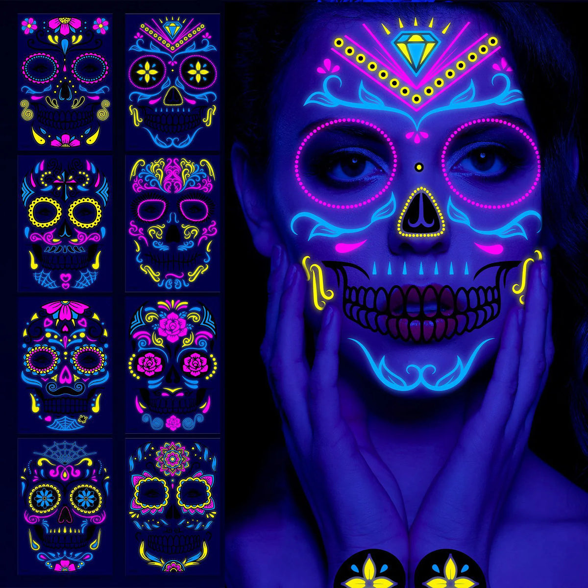 Halloween Glow Temporary Tattoo Stickers – Ghost Body Art Temporary Tattoo Stickers SWANS