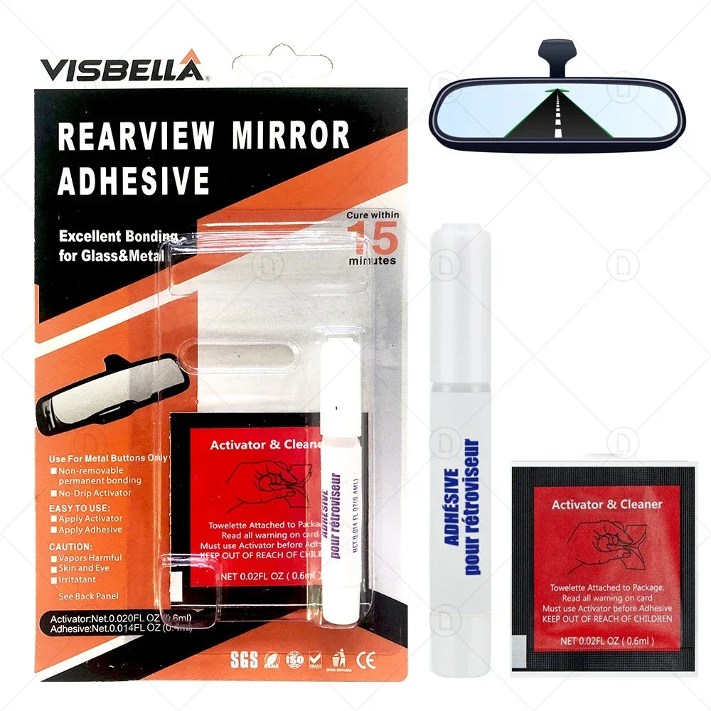 Car Rearview Mirror Adhesive Kit – Fast-Cure Glass & Metal Glue Mirror Repair Adhesive SWANS