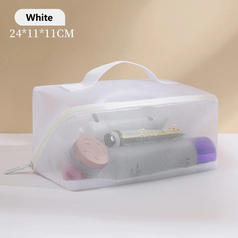 Transparent Mesh Cosmetic Bag – Travel Makeup Organizer Pouch Cosmetic Travel Bag SWANS WHITE
