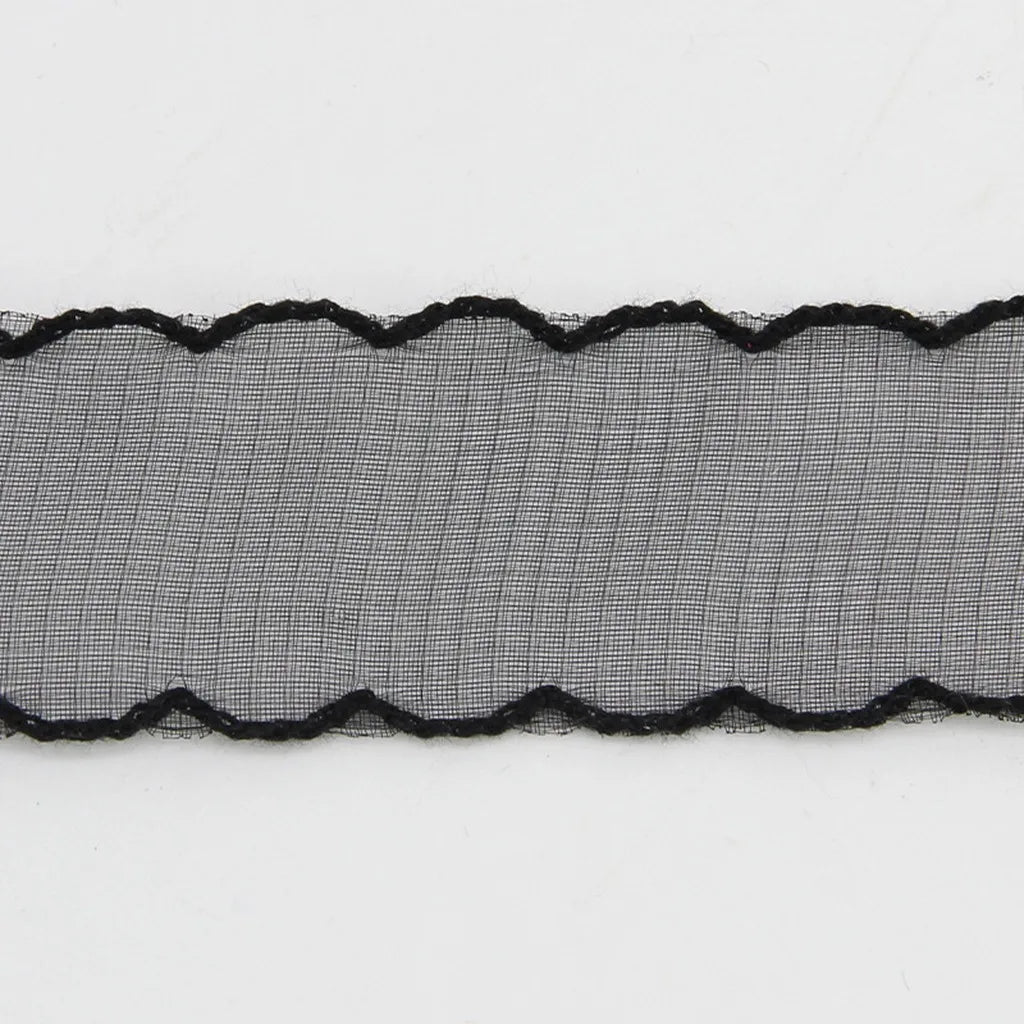 Shimmering Scalloped Edge Organza Ribbon – Boho Craft & Décor Decorative Craft Ribbon SWANS Black 40mm