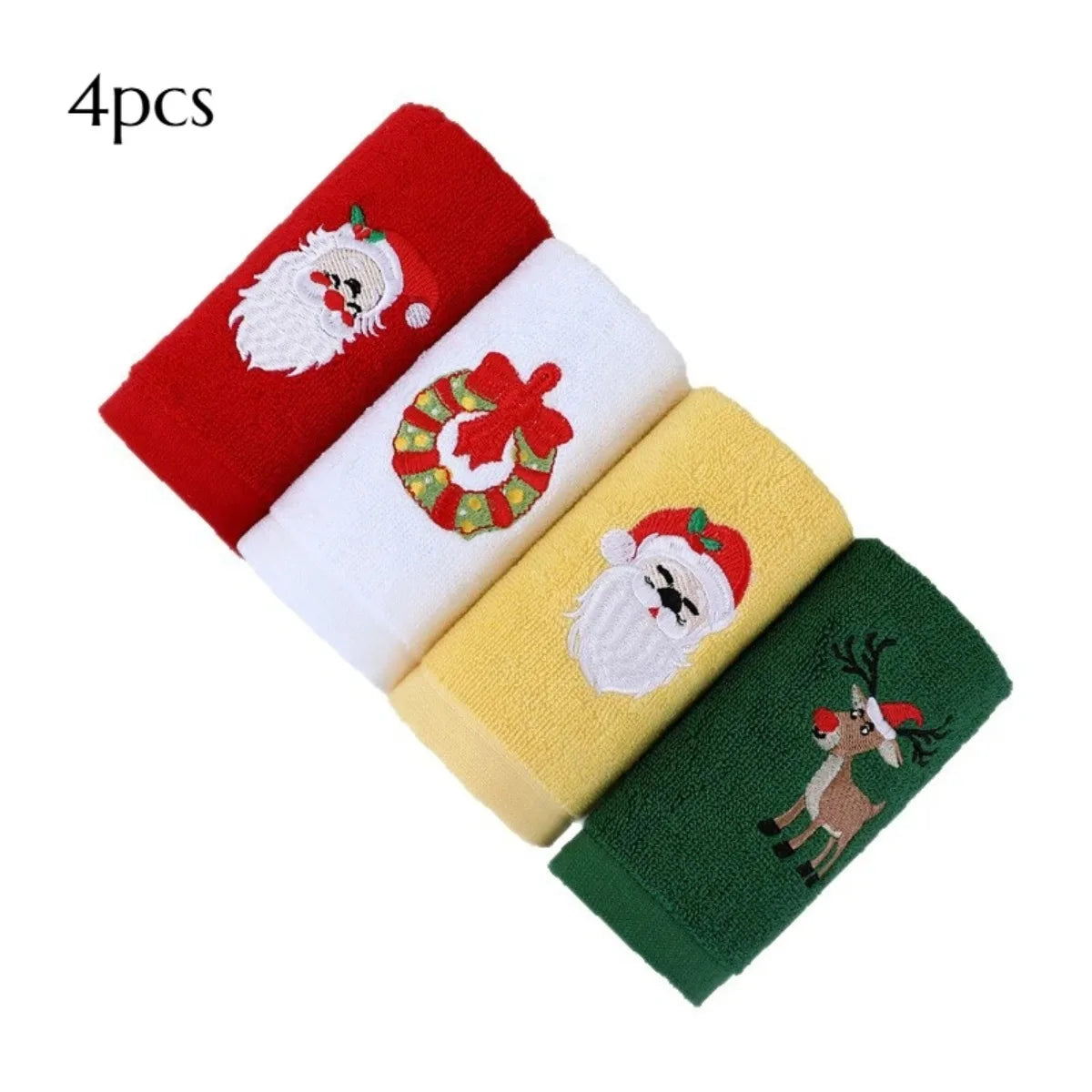 Vintage Christmas Towels – Santa & Reindeer Holiday Design Holiday Kitchen Towels SWANS 4pcs