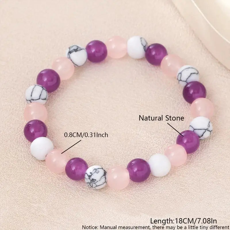 8mm Natural Stone Bracelet – Turquoise, Amethyst & Rose Quartz Stone Beaded Bracelet SWANS 1pc