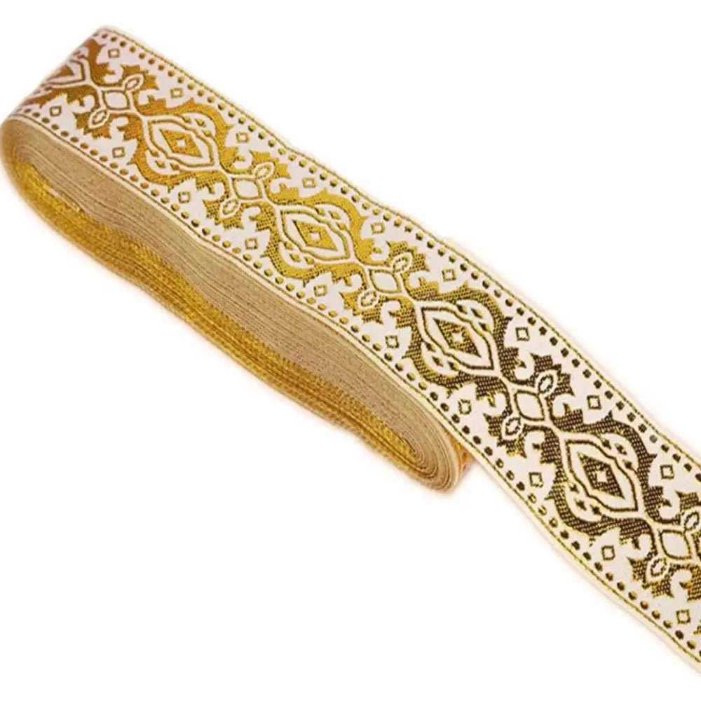 7.6 Yards Jacquard Woven Ribbon 1.3" Wide – Gold Floral Trim Jacquard Woven Ribbon SWANS