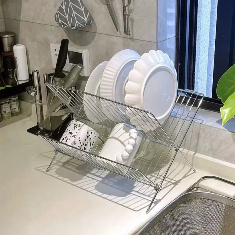 SWANS Foldable Stainless Steel Dish Drying Rack | Kitchen Organizer Dish Drying Rack SWANS