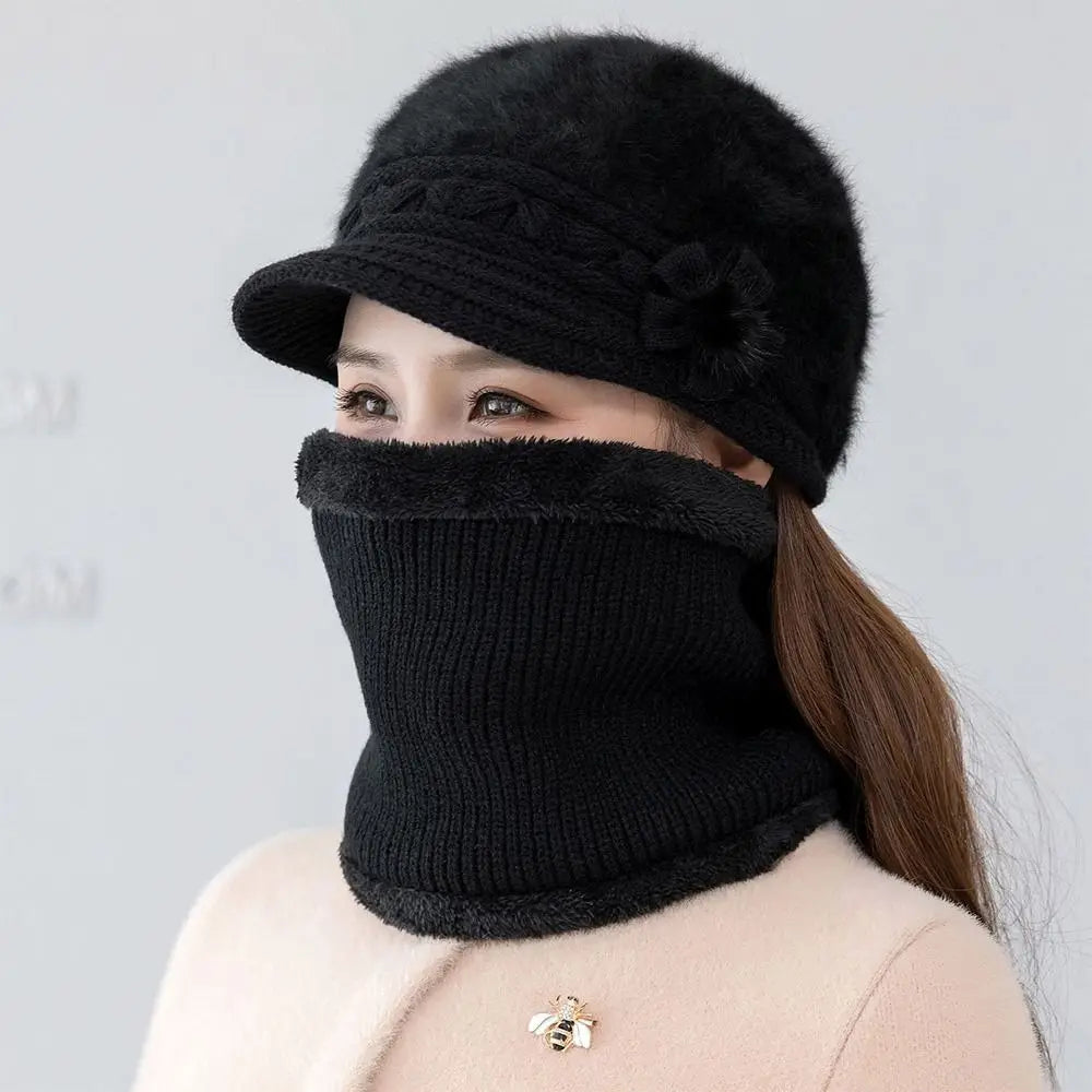 Women's Faux Fur Knit Beanie & Scarf Set – Winter Warm Winter Hat Scarf Set SWANS