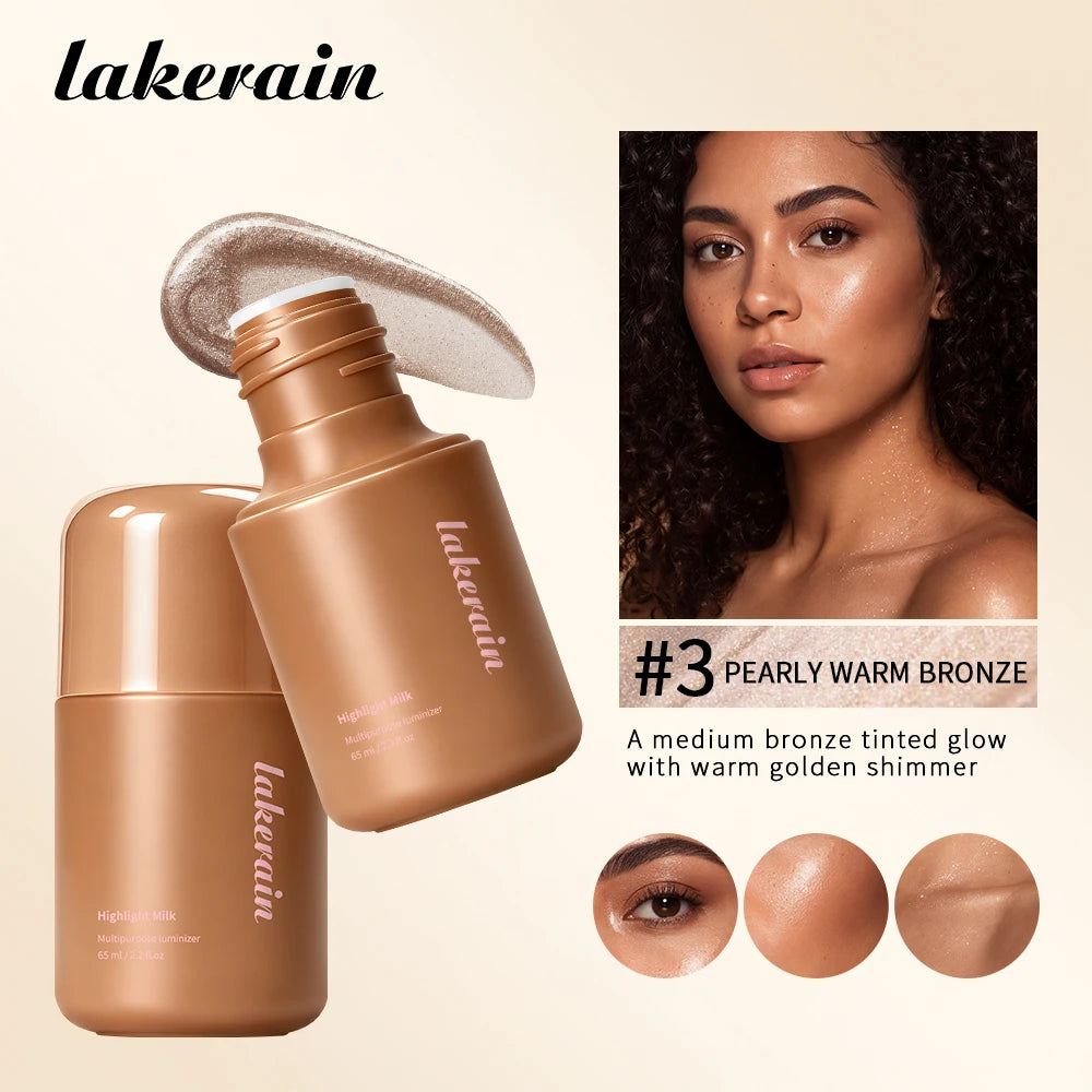 Lakerain Highlight Milk Lotion – Pearl Glow Face & Body Highlighter Lotion SWANS Pearly Warm Bronze
