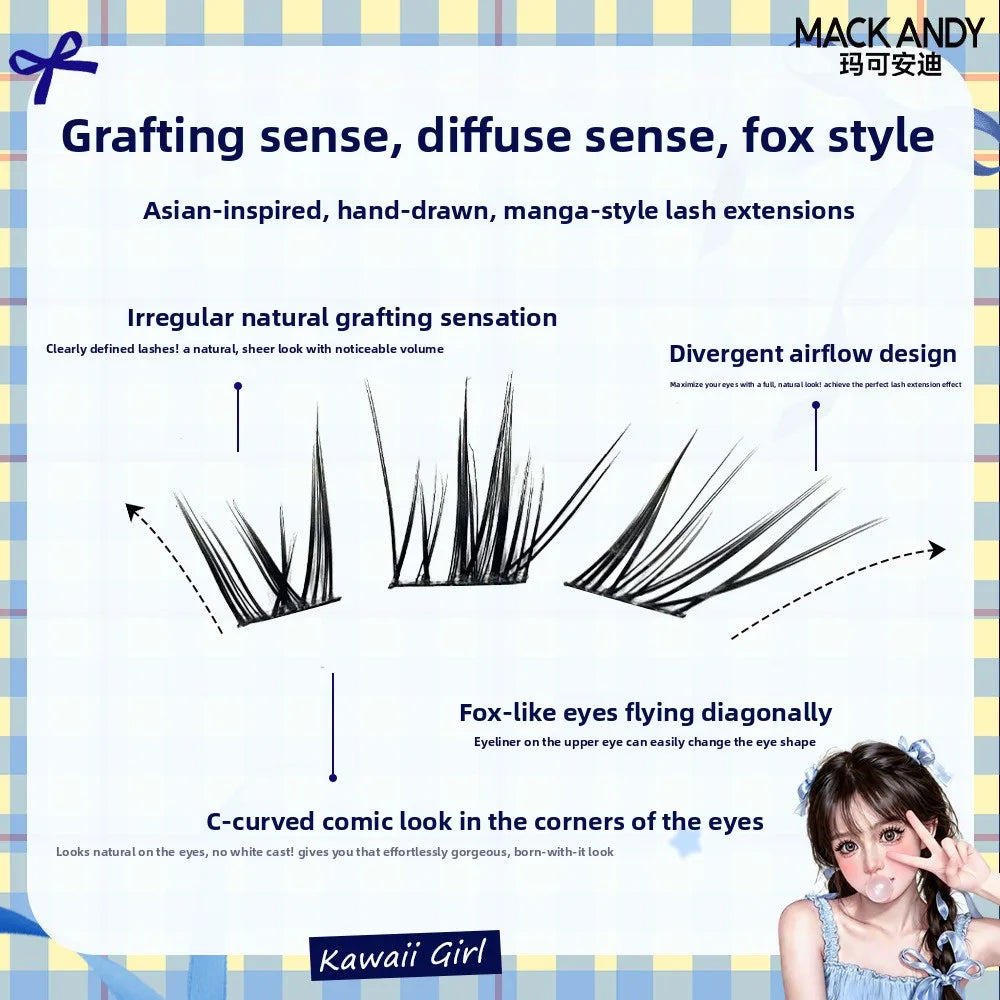 Self-Adhesive Fox Eye Cluster Lashes – No Glue Wispy Winged False Eyelashes SWANS