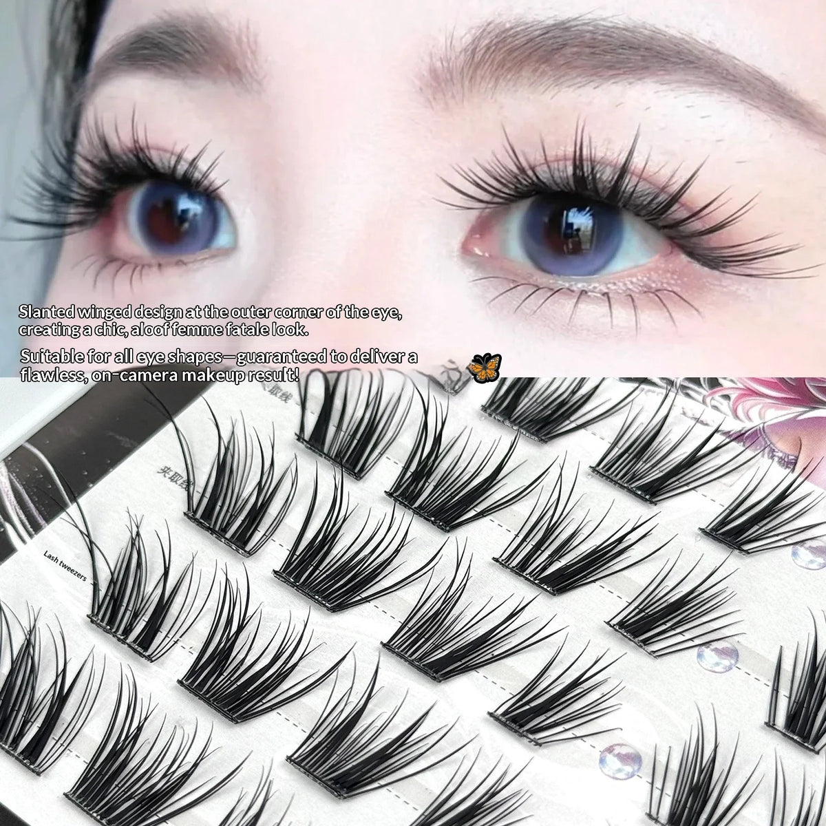 SWANS 6D Self-Adhesive Fox Lashes – Fluffy Wispy False Eyelashes False Eyelashes SWANS
