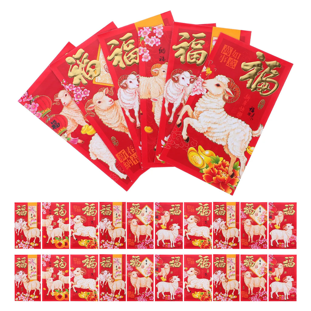 36-Pack Lunar New Year Red Envelopes Sheep Motif Hongbao Set Red Envelopes Set SWANS