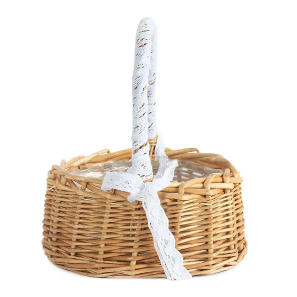 Wicker Flower Girl Basket – Willow Rattan Half Moon Woven Wicker Storage Basket SWANS 2