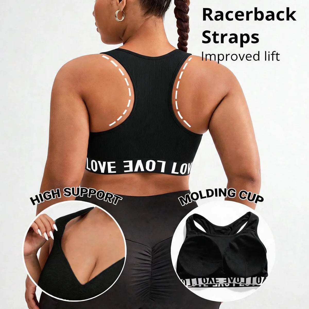 Plus Size Racerback Sports Bra – High Support Yoga Crop Top Sports Bra Crop Top SWANS
