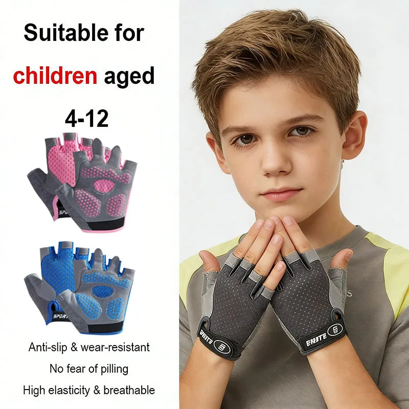 Kids Anti-Slip Half-Finger Cycling & Skate Gloves Ages 4–12 Kids Sports Gloves SWANS
