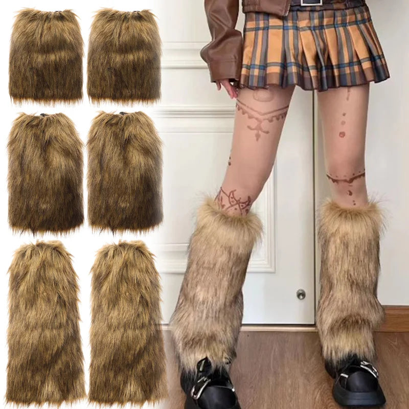 Y2K Faux Fur Leg Warmers – Furry Boot Covers for Women Faux Fur Leg Warmers SWANS