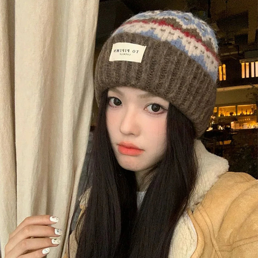 Vintage Pattern Knitted Beanie – Women's Winter Warm Cap Knitted Beanie Hat SWANS