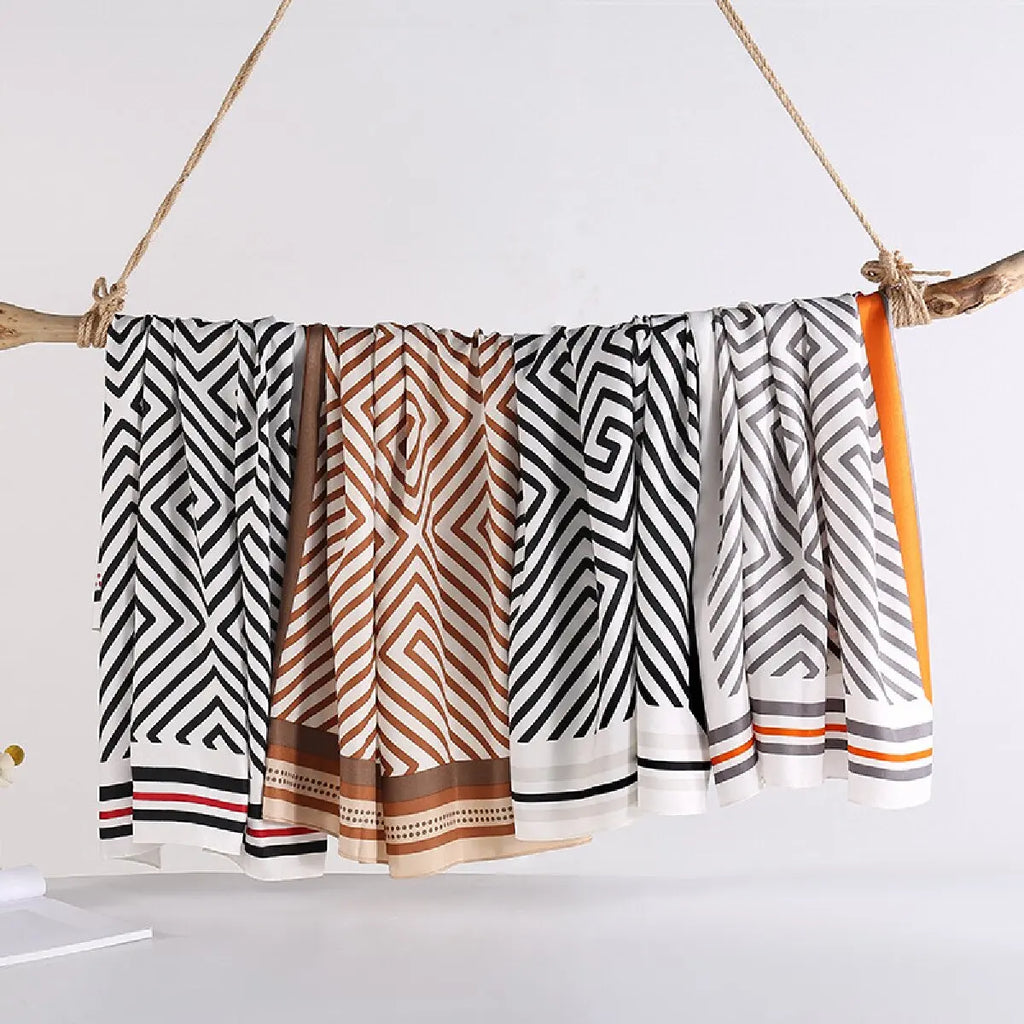 Geometric Satin Square Scarf – Silk Shawl & Bandana for Women Fashion Square Scarf SWANS