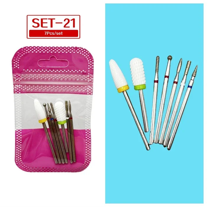 Tungsten Steel Nail Drill Bit Set – Cuticle Milling Cutter 6/7pc Nail Drill Bit Set SWANS 21