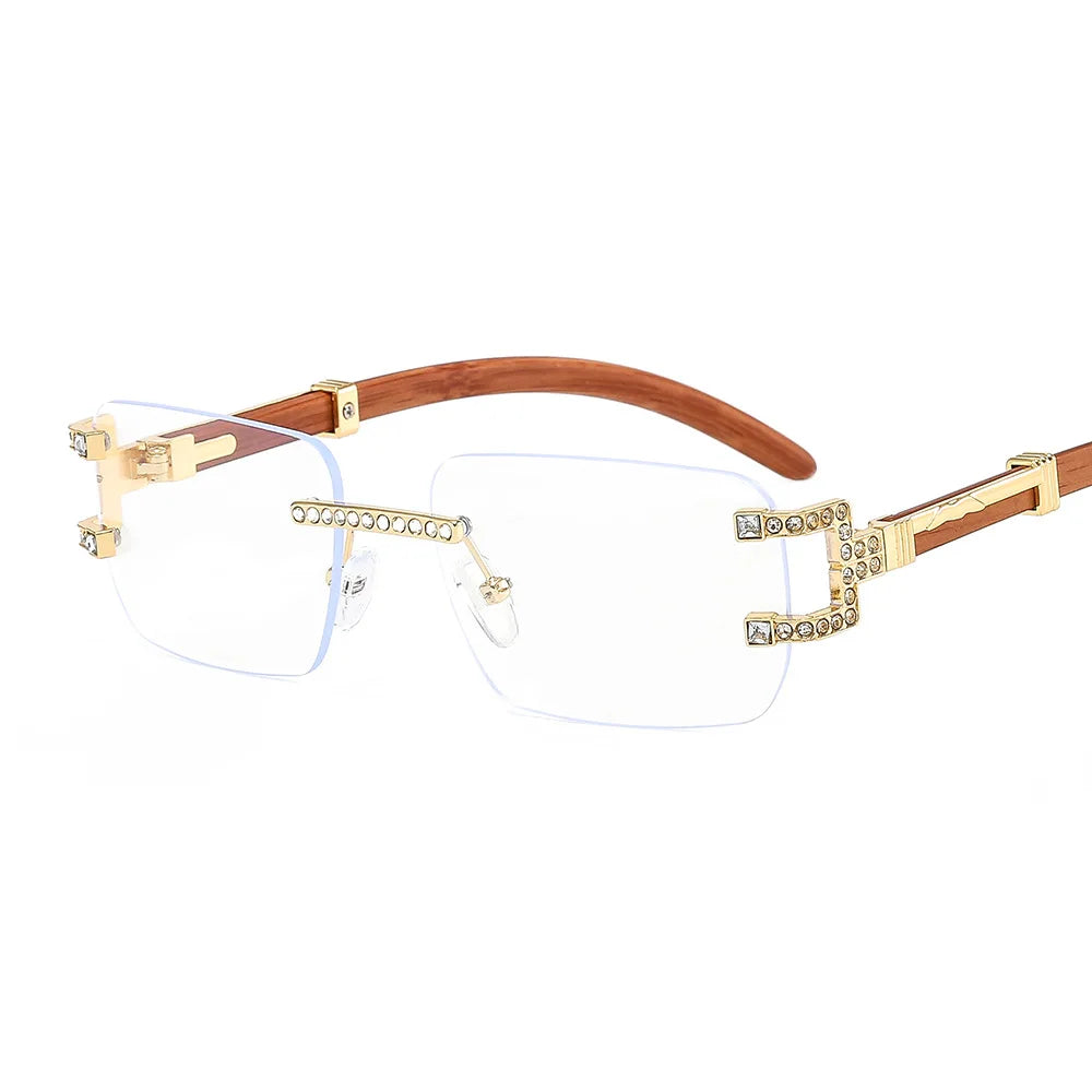 Y2K Rimless Crystal Rhinestone Sunglasses UV400 Women Men Fashion Sunglasses SWANS Gold Clear As the photo