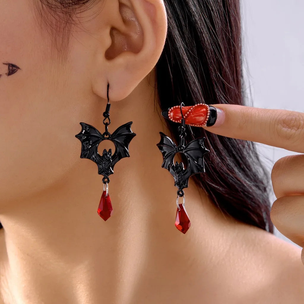 Gothic Bat Dangle Earrings – Dark Punk Halloween Drop Jewelry Gothic Dangle Earrings SWANS B