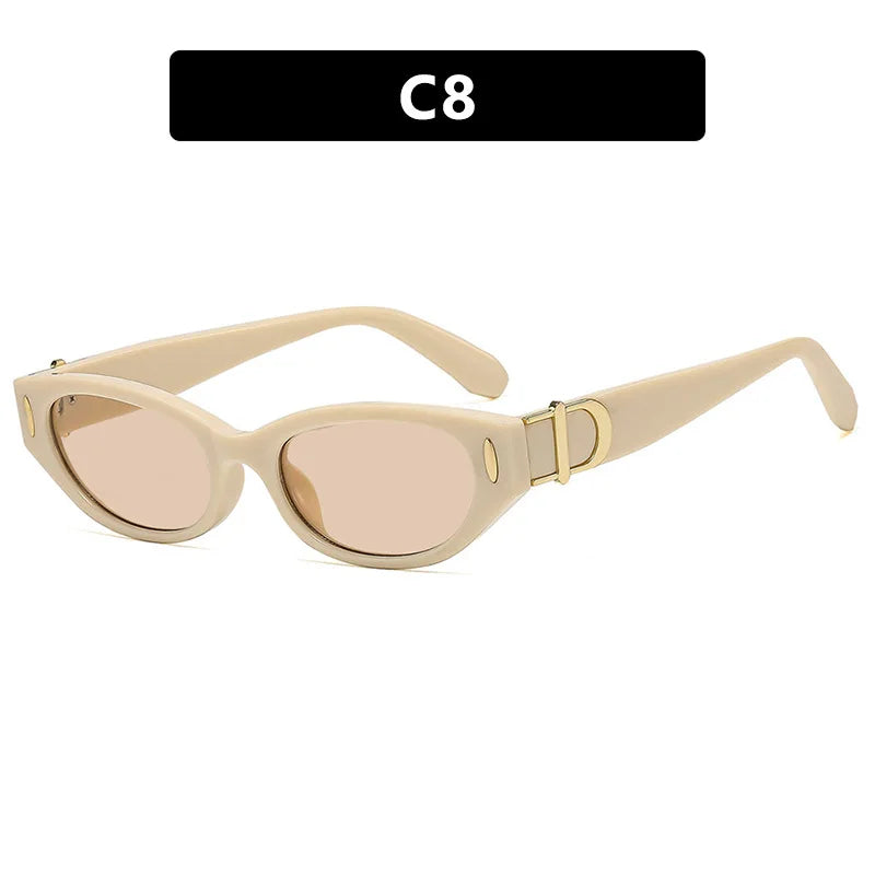 Y2K Cat Eye Sunglasses UV400 – Vintage Rivet Shades Unisex Cat Eye Sunglasses SWANS Beige Champagne