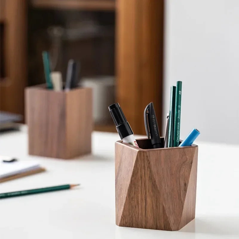 Black Walnut Wood Desk Pen Holder & Desktop Organizer Wooden Desk Organizer SWANS