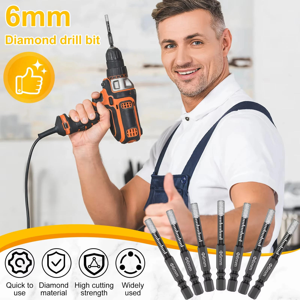 7-Pc 6mm Dry Diamond Drill Bit Set – Tile Granite Marble Diamond Drill Bit Set SWANS