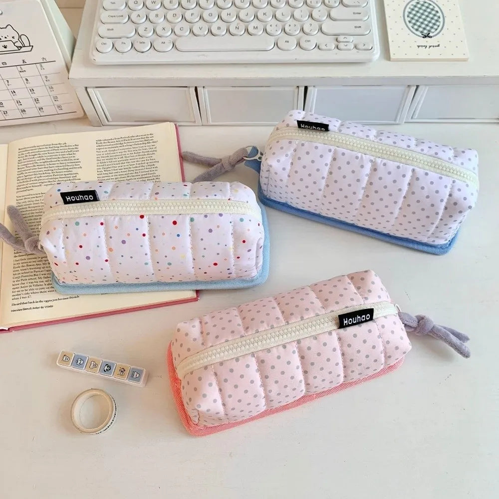Large Capacity Dot Pattern Pencil Case – Cotton Stationery Bag Pencil Case SWANS